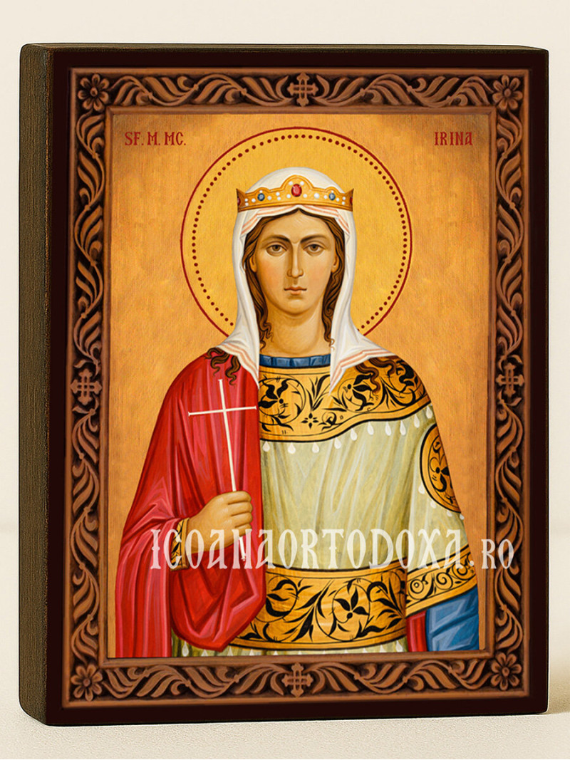 Icoană cu Sfânta Irina cu ramă decorativă stil sculptat