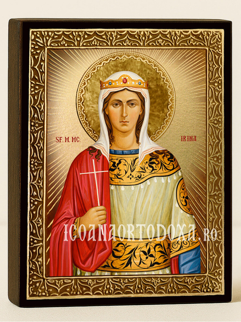 Icoană aurită cu Sfânta Irina cu raze decorative