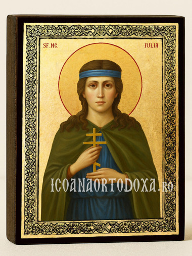 Icoană aurită cu Sfânta Iulia și ramă decorativă