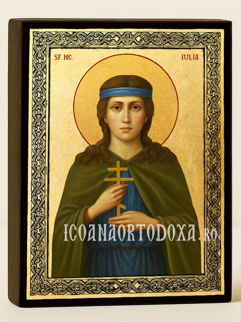 Icoană aurită cu Sfânta Iulia și ramă decorativă