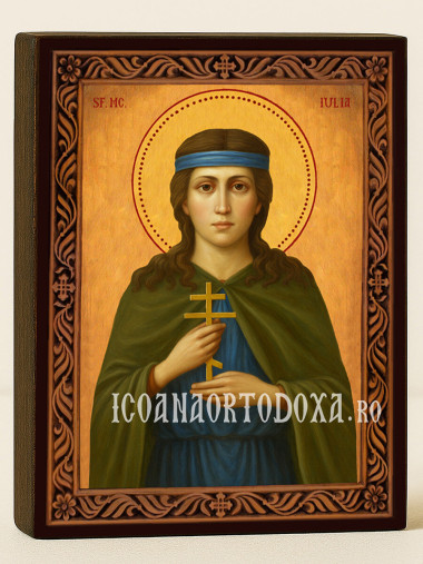 Icoană cu Sfânta Iulia cu ramă decorativă rustică