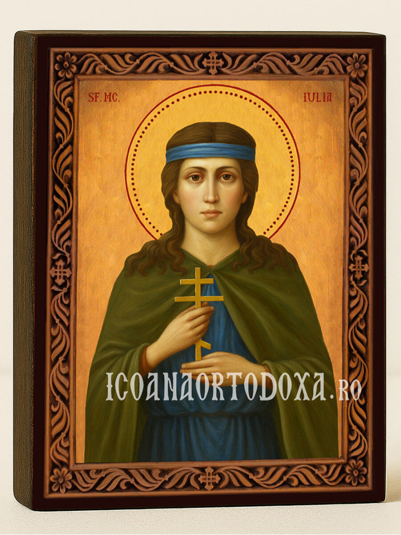 Icoană cu Sfânta Iulia cu ramă decorativă rustică