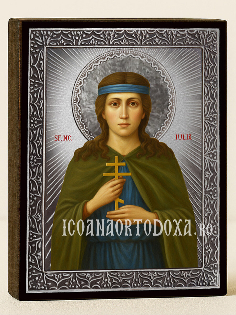 Icoană din argint cu Sfânta Iulia și raze decorative