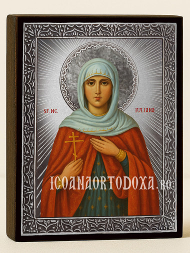 Icoană cu Sfânta Iuliania din Iliopolis cu raze argintii decorative