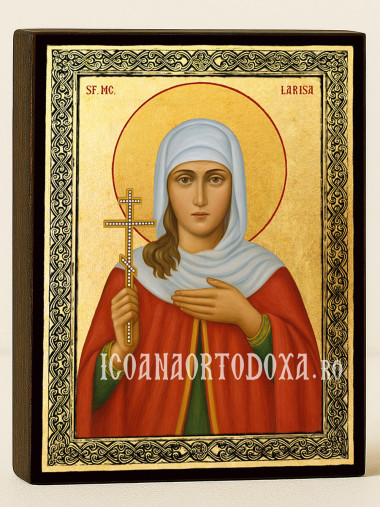 Icoană aurită cu Sfânta Larisa și ramă decorativă