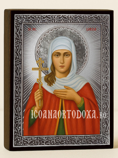 Icoană cu Sfânta Larisa cu raze argintii decorative