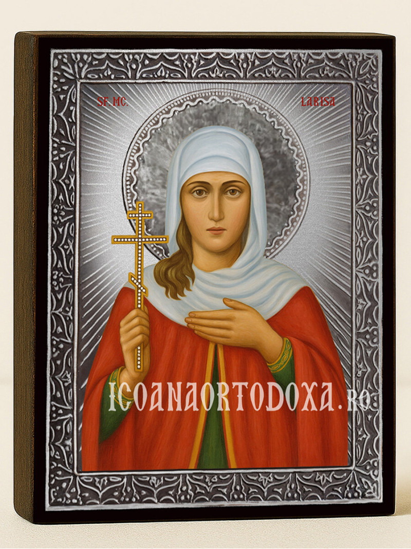 Icoană cu Sfânta Larisa cu raze argintii decorative