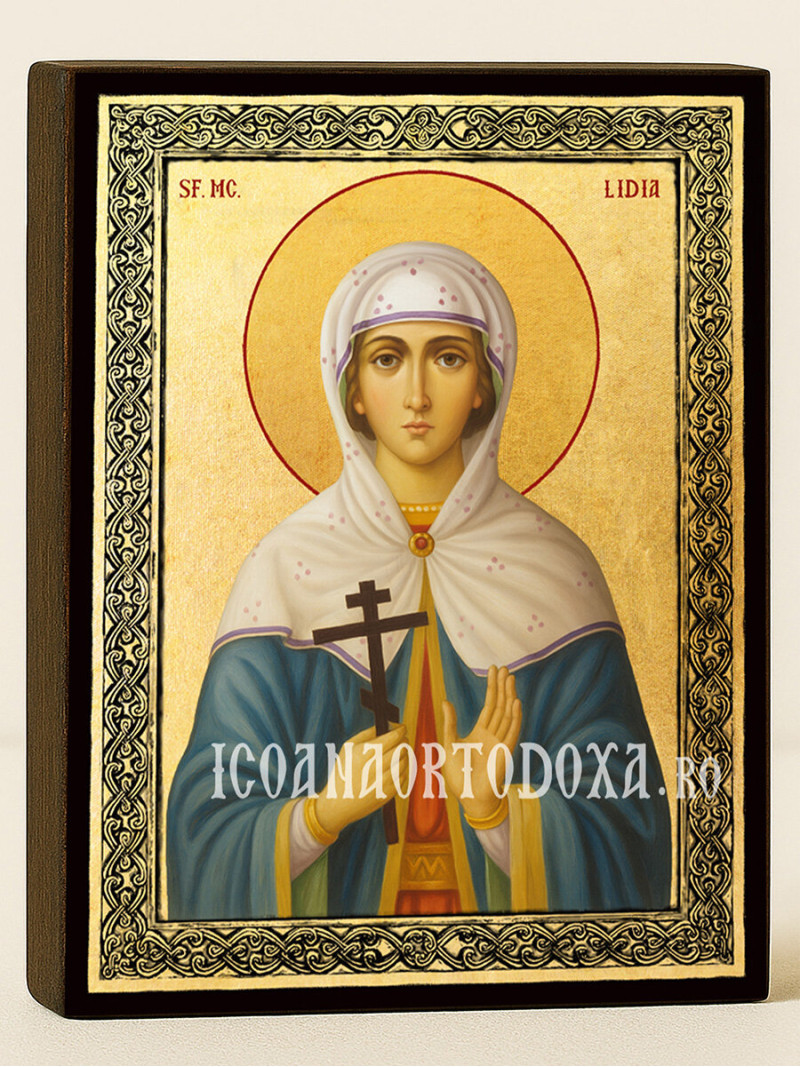 Icoană aurită cu Sfânta Lidia și ramă decorativă