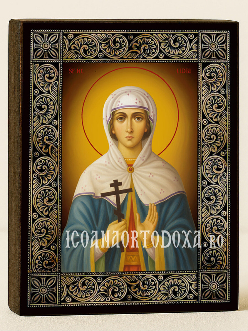 Icoană cu Sfânta Lidia cu ramă florală decorativă
