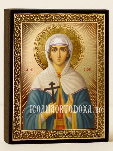 Icoană aurită cu Sfânta Lidia cu raze decorative
