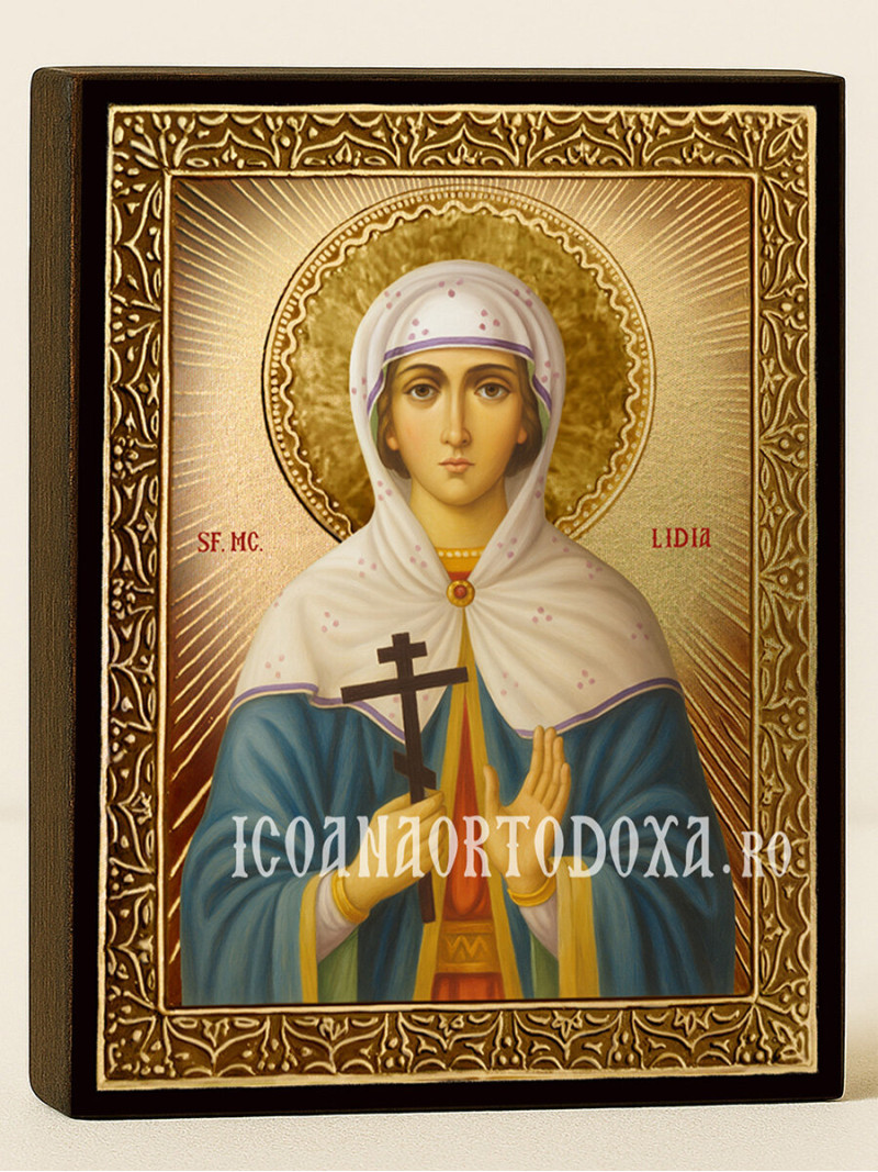 Icoană aurită cu Sfânta Lidia cu raze decorative