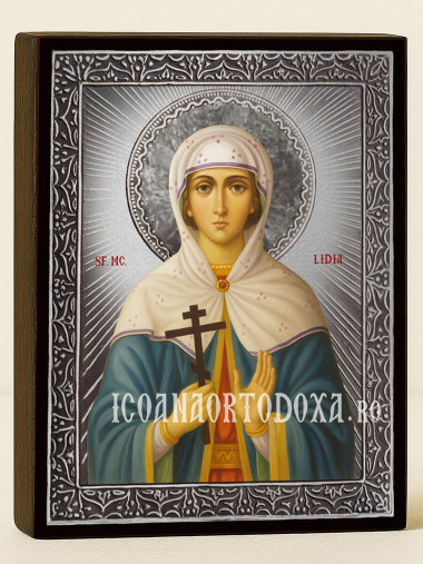 Icoană cu Sfânta Lidia cu raze argintii decorative