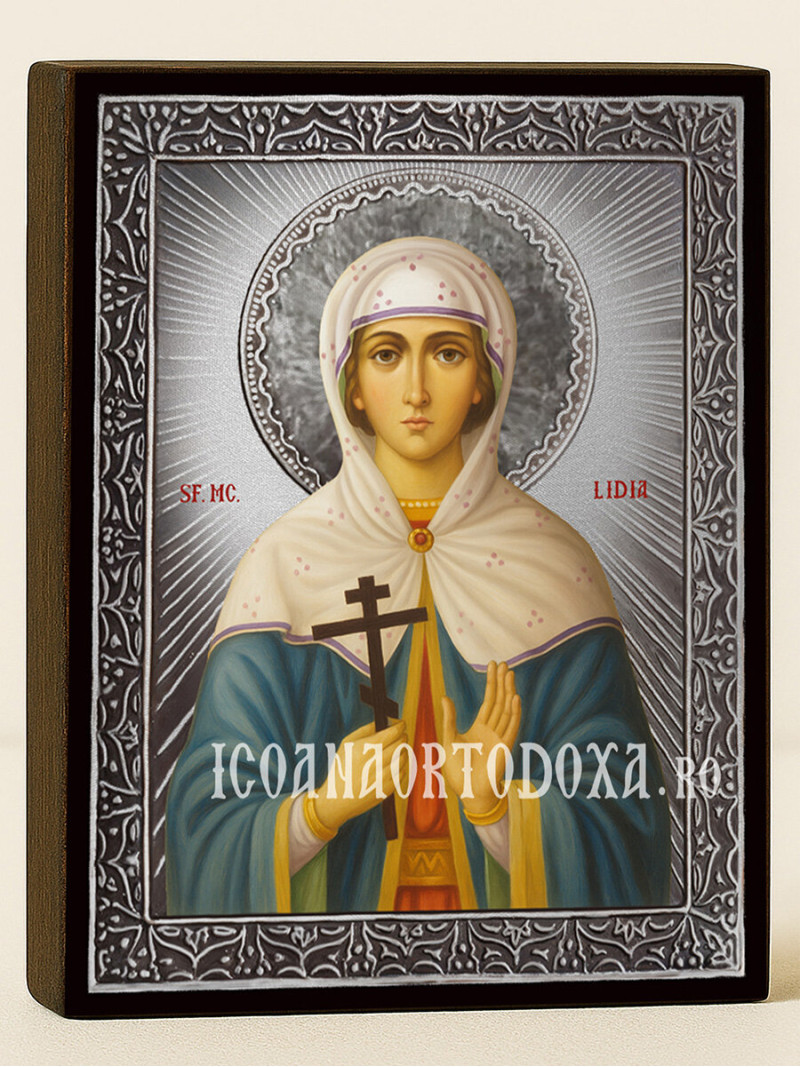 Icoană cu Sfânta Lidia cu raze argintii decorative