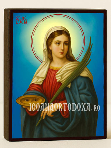 Icoană cu Sfânta Lucia cu fundal ceresc