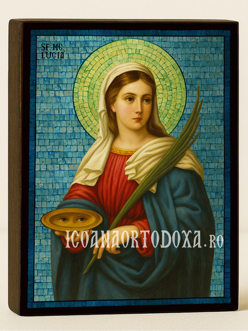 Icoană cu Sfânta Lucia cu mozaic argintiu albastru