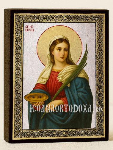 Icoană din argint cu Sfânta Lucia și ramă aurită