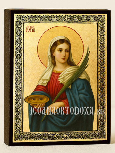 Icoană aurită cu Sfânta Lucia și ramă decorativă