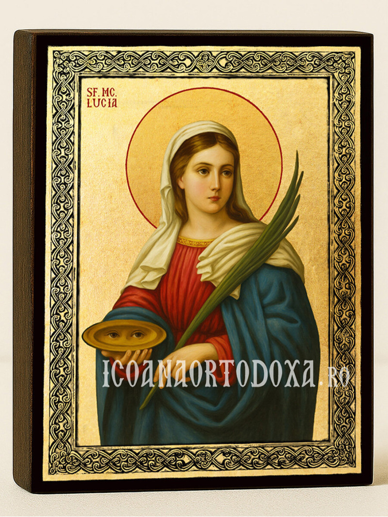 Icoană aurită cu Sfânta Lucia și ramă decorativă