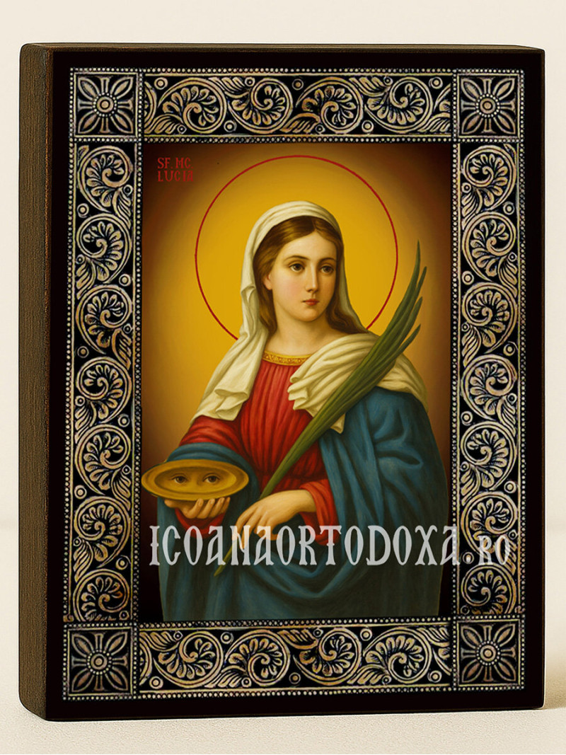 Icoană cu Sfânta Lucia și ramă florală decorativă