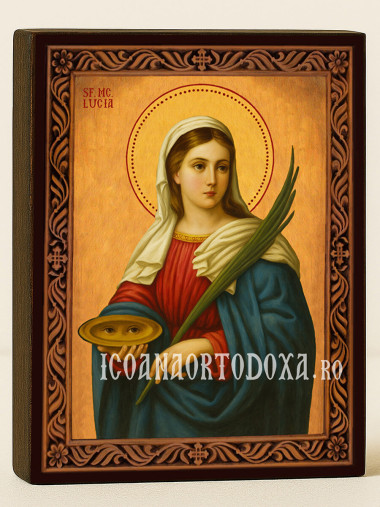 Icoană cu Sfânta Lucia cu ramă decorativă rustică