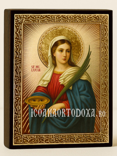 Icoană aurită cu Sfânta Lucia și raze luminoase
