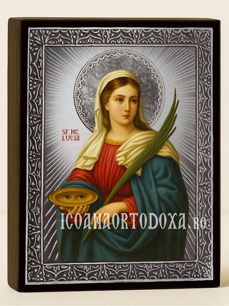 Icoană din argint cu Sfânta Lucia și raze decorative