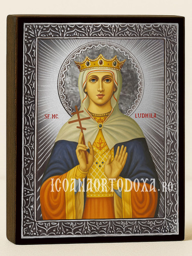 Icoană din argint cu Sfânta Ludmila Cehă și raze decorative