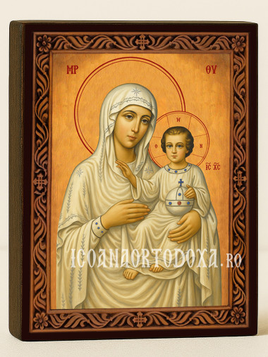 Icoană cu Sfânta Maica Domnului Ierusalim cu ramă decorativă sculpturală