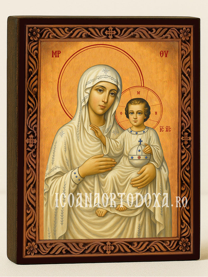 Icoană cu Sfânta Maica Domnului Ierusalim cu ramă decorativă sculpturală
