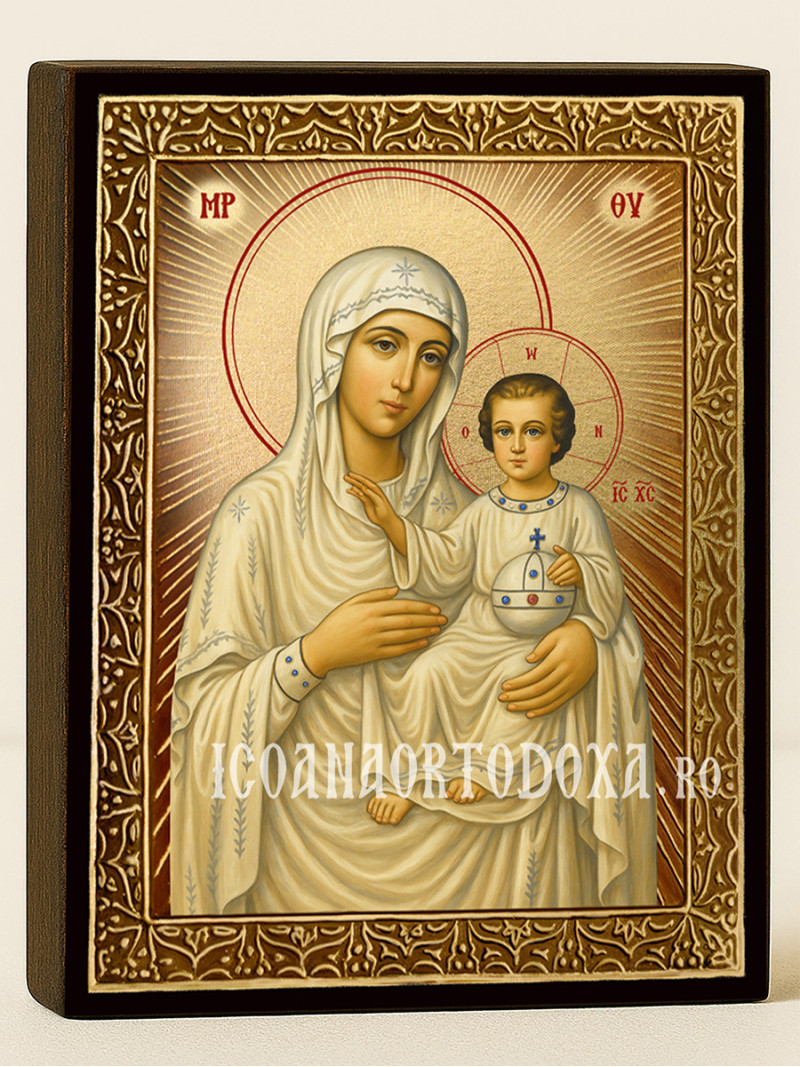 Icoană cu Sfânta Maica Domnului Ierusalim cu raze aurii decorative