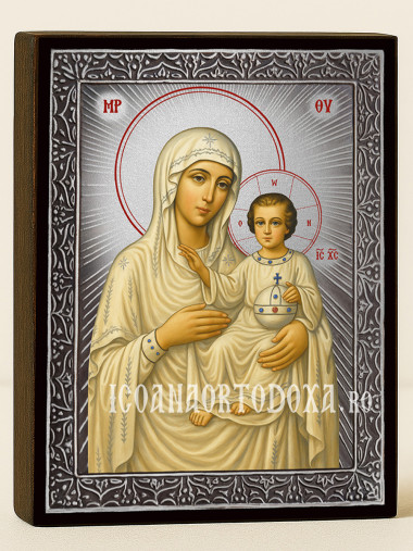 Icoană cu Sfânta Maica Domnului Ierusalim cu raze argintii decorative
