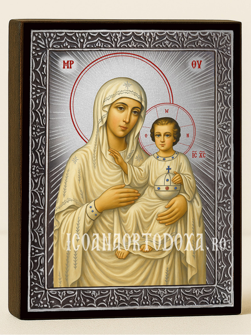 Icoană cu Sfânta Maica Domnului Ierusalim cu raze argintii decorative