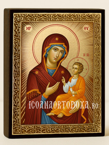 Icoană cu Sfânta Maica Domnului Iverska cu raze aurii decorative