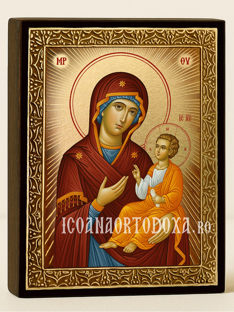 Icoană cu Sfânta Maica Domnului Iverska cu raze aurii decorative
