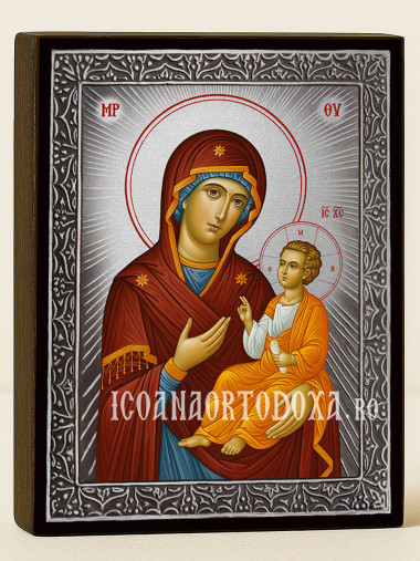 Icoană cu Sfânta Maica Domnului Iverska cu raze argintii decorative