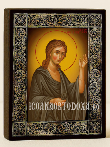 Icoană cu Sfânta Maria Egipteana și ramă florală decorativă