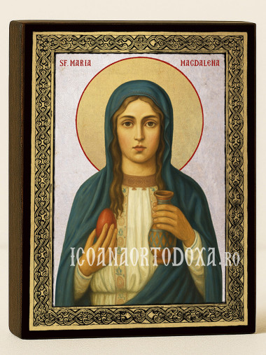 Icoană din argint cu Sfânta Maria Magdalena și ramă aurită