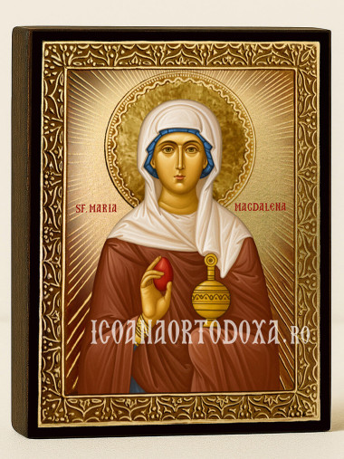 Icoană aurită cu Sfânta Maria Magdalena și raze luminoase
