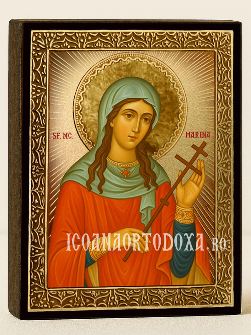 Icoană cu Sfânta Marina cu raze aurii decorative