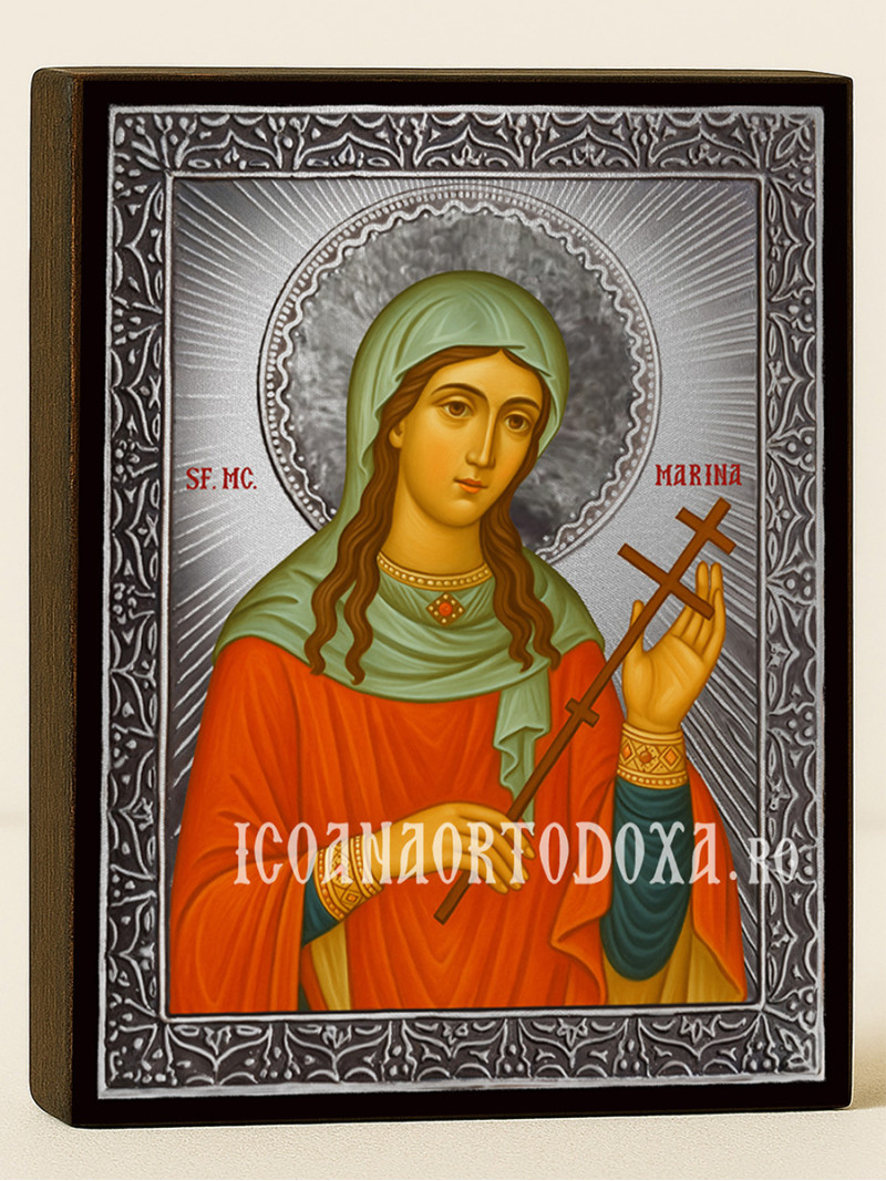 Icoană cu Sfânta Marina cu raze argintii decorative