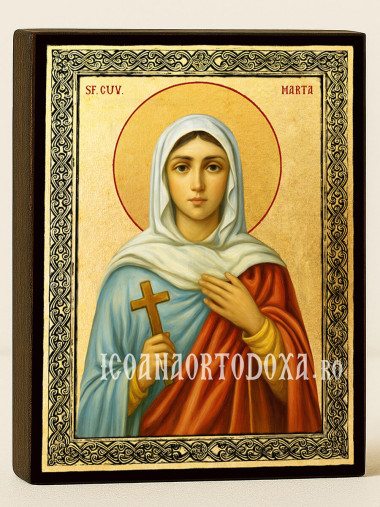 Icoană aurită cu Sfânta Marta și ramă decorativă