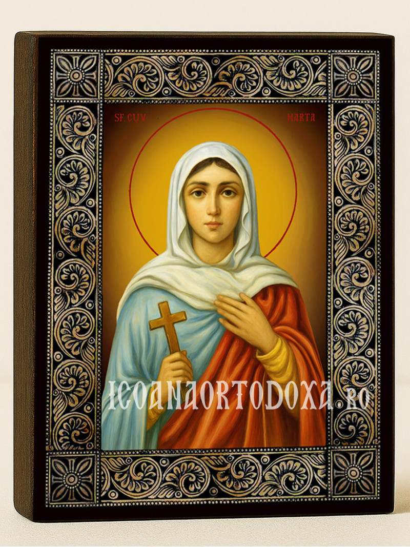 Icoană cu Sfânta Marta și ramă florală decorativă