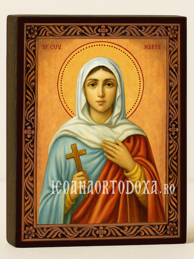 Icoană cu Sfânta Marta cu ramă decorativă rustică