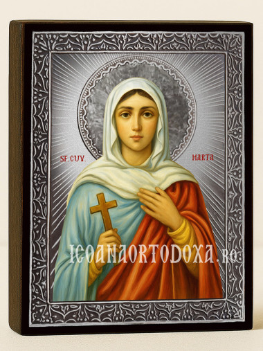 Icoană din argint cu Sfânta Marta și raze decorative