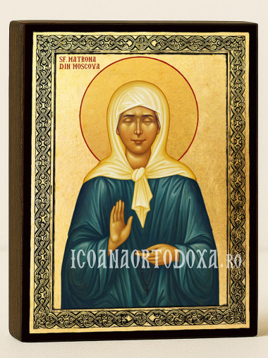 Icoană aurită cu Sfânta Matrona a Moscovei și ramă decorativă