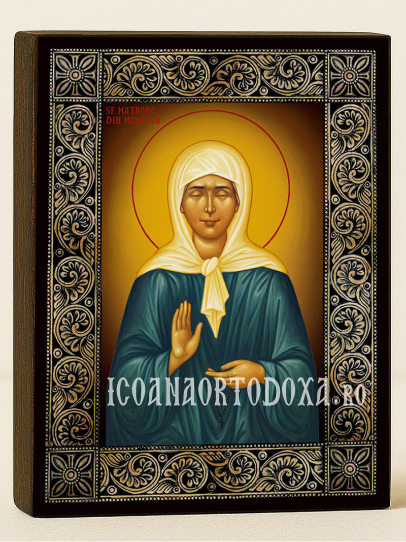 Icoană cu Sfânta Matrona a Moscovei și ramă florală decorativă