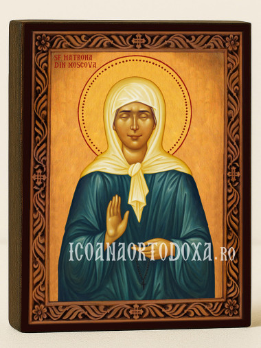Icoană cu Sfânta Matrona a Moscovei cu ramă decorativă rustică