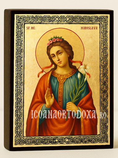 Icoană aurită cu Sfânta Miroslava și ramă decorativă
