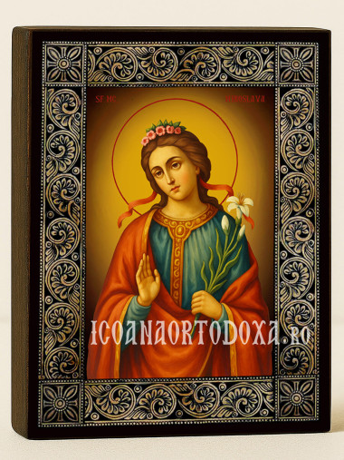 Icoană cu Sfânta Miroslava și ramă florală decorativă