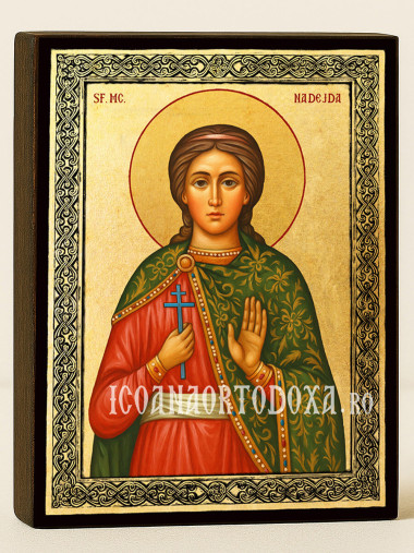 Icoană aurită cu Sfânta Nadejda și ramă decorativă